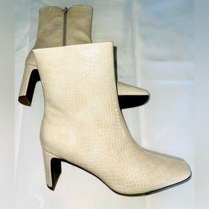 Beige Croco Print Women’s Healed Boots